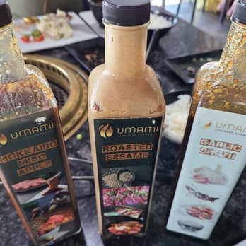 Umami Japanese Barbeque - Table dipping sauces. YUM! (Miso apple was surprisingly my fave, but all were amazing) - Japanese Near Me - Vineyard, Utah