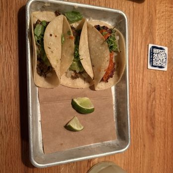 Bartaco - Orlando - (From Left to Right) spiced chicken verde taco, spiced chicken verde taco and seared chorizo taco - Tacos Near Me - Orlando, Florida