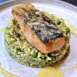 Il Fresco - Lachsfilet mit Zitronen Erbsen Risotto und Beurre Blanc (Salmon with Lemon Pea Risotto and Beurre Blanc)