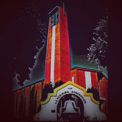 La Purisima Catholic Church - Bell tower and church sign taken from the corner of I and Olive