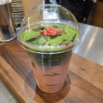 Daigyo Cafe - Matcha strawberry oat latte iced - Cafes Near Me - Richmond Hill, Ontario