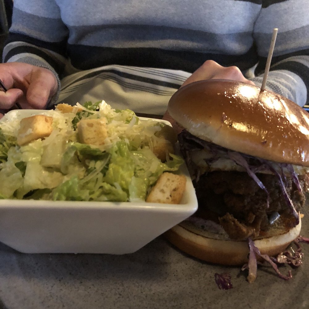 Proof - Fried chicken sandwich and caesar salad - New American Near Me - Kennewick, Washington Proof - Fried chicken sandwich and caesar salad - New American Near Me - Kennewick, Washington