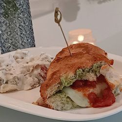 Caprese half-sandwich and to die for potato salad.