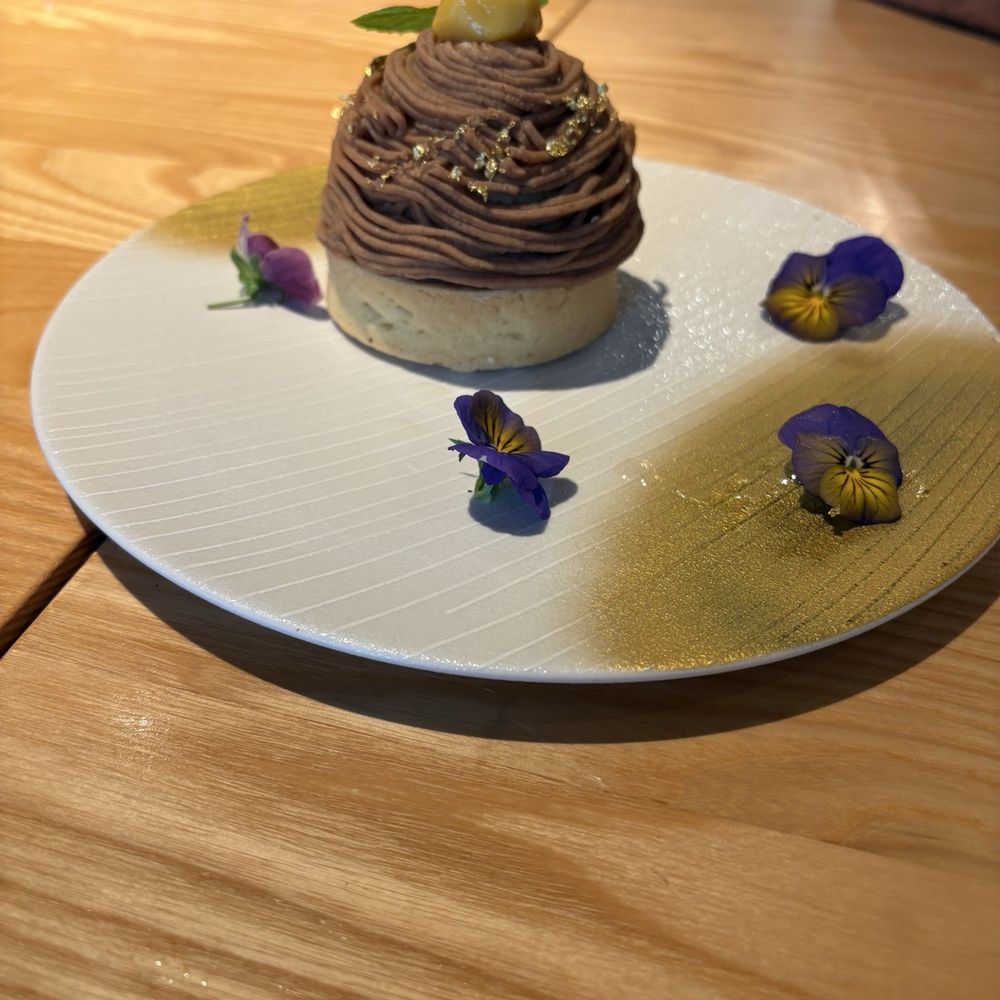 Mont Blanc dessert. Subtly sweet and chestnut flavor. Highly recommend!