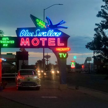 Blue Swallow Motel - Blue swallow entrance and office, illuminated neon. - Hotels Near Me - Tucumcari, New Mexico Blue Swallow Motel - Blue swallow entrance and office, illuminated neon. - Hotels Near Me - Tucumcari, New Mexico