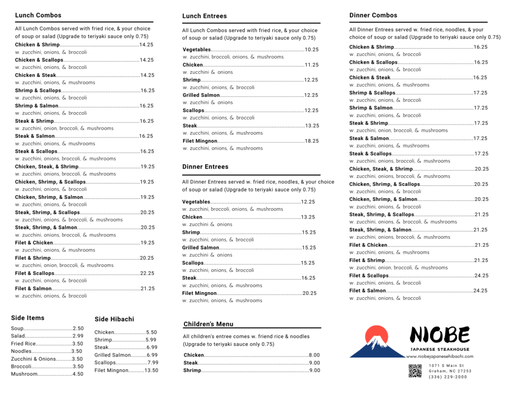 Menu photo 1 Niobe Japanese Steakhouse Graham, NC Menu photo 1 Niobe Japanese Steakhouse Graham, NC