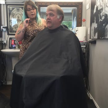 The Chop Shoppe - Bill sitting in the hot seat getting his trim. - Barbers Near Me - Quartz Hill, California