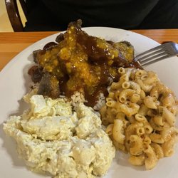 The Spot Jamaican Restaurant Lounge & Liquor Store - Jerk Pork, potato salad and Macaroni & cheese