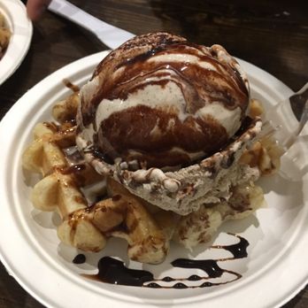 Waffallonia - Cinnamon ice cream, chocolate sauce and sugar waffle - Desserts Near Me - Pittsburgh, Pennsylvania Waffallonia - Cinnamon ice cream, chocolate sauce and sugar waffle - Desserts Near Me - Pittsburgh, Pennsylvania