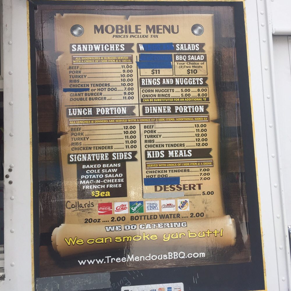 Treemendous Bbq Express 2 - Menu has a great offer at a fair value - Food Trucks Near Me - Jacksonville, Florida Treemendous Bbq Express 2 - Menu has a great offer at a fair value - Food Trucks Near Me - Jacksonville, Florida