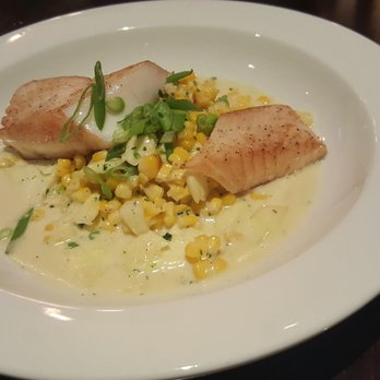 LB Social - Halibut with corn, zucchini, and scallions. - Wine Bars Near Me - Long Beach, New York LB Social - Halibut with corn, zucchini, and scallions. - Wine Bars Near Me - Long Beach, New York