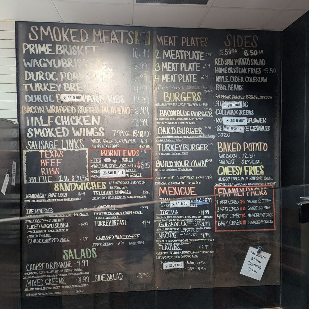 OAK'D BBQ - Menu (Jan. 2025) - Barbeque Near Me - Addison, Texas
