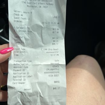 Modo Mio Italian Restaurant - Lunch receipt - Italian Near Me - McAlester, Oklahoma Modo Mio Italian Restaurant - Lunch receipt - Italian Near Me - McAlester, Oklahoma