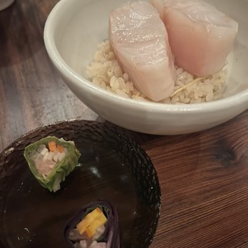 Harbor House Inn - Smoked ling cod with over sushi rice and ginger and ferments (smoky, moist, tender) - Bed & Breakfast Near Me - Elk, California