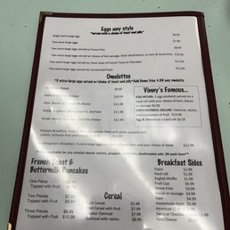 Breakfast menu Breakfast menu
