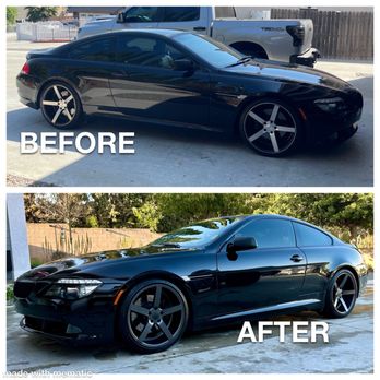The Wheel Shop - Before and after. New finish gave the older Bimmer a fresh look. - Tires Near Me - Riverside, California The Wheel Shop - Before and after. New finish gave the older Bimmer a fresh look. - Tires Near Me - Riverside, California