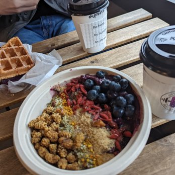 FIT BAR Superfood Cafe - The Admiral with in-house Paleo granola and agave, and a acai waffle sandwich, and two honey tea lattes - Juice Bars & Smoothies Near Me - Renton, Washington FIT BAR Superfood Cafe - The Admiral with in-house Paleo granola and agave, and a acai waffle sandwich, and two honey tea lattes - Juice Bars & Smoothies Near Me - Renton, Washington