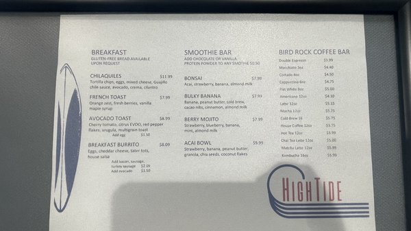 Menu photo 1 High Tide Cafe San Diego, CA