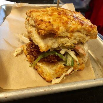 Breakside Brewery - $9 Fried Chicken in a Biscuit. It was about the size of a Little Big Burger - American Near Me - Portland, Oregon Breakside Brewery - $9 Fried Chicken in a Biscuit. It was about the size of a Little Big Burger - American Near Me - Portland, Oregon