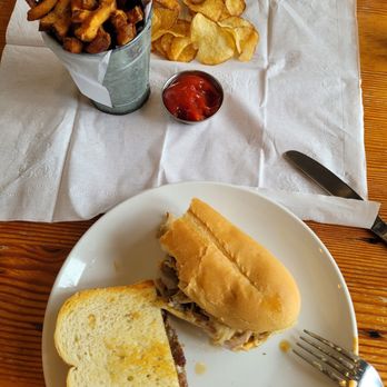 City Park Grill - Half horsey steak melt and half blackened chicken philly (split with my mom) - Sports Bars Near Me - Saint Louis, Missouri City Park Grill - Half horsey steak melt and half blackened chicken philly (split with my mom) - Sports Bars Near Me - Saint Louis, Missouri