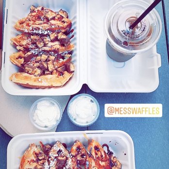 Mess Waffles, Etc. - Snickers Waffle, Up Cluck & Away Mac & Cheese, iced Coffee - Breakfast & Brunch Near Me - College Station, Texas Mess Waffles, Etc. - Snickers Waffle, Up Cluck & Away Mac & Cheese, iced Coffee - Breakfast & Brunch Near Me - College Station, Texas