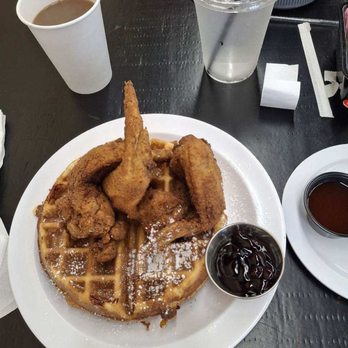 King’s Kitchen Breakfast Bar & Scratch Kitchen - Chicken and Waffles w/ blueberry compote - Breakfast & Brunch Near Me - Camden, South Carolina King’s Kitchen Breakfast Bar & Scratch Kitchen - Chicken and Waffles w/ blueberry compote - Breakfast & Brunch Near Me - Camden, South Carolina