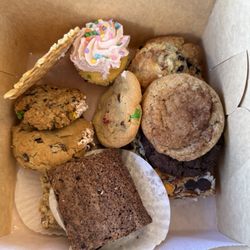 Brownies and cookies , scones blueberry,  mini cupcake.