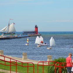South Haven Visitors Bureau - View of our harbor, where the Black River meets the big blue Lake Michigan.