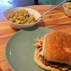 BBQ Tofu burger with Dill Pickle Pasta