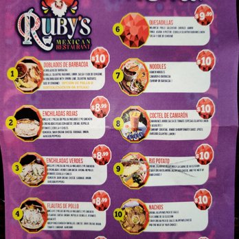 Ruby’s Mexican Restaurant - Menu other side. - Mexican Near Me - Tyler, Texas