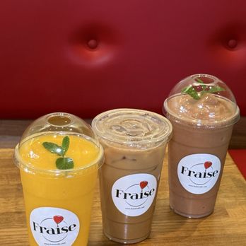 Fraise Cafe - Spanish latte Passion Mango Blast  Strawberry Basil Lemonade - Creperies Near Me - Fullerton, California