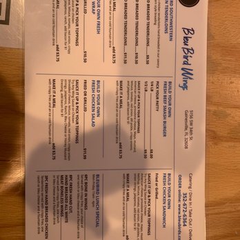 Bleu Bird Wings - Menu December 2022 - Chicken Wings Near Me - Gainesville, Florida