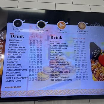 Choco Bakery & Cafe - Drinks menu - Coffee & Tea Near Me - Chino, California