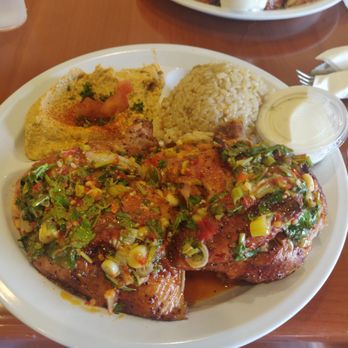 Chicken Maison - Spicy chicken with hummus and brown rice - Mediterranean Near Me - Gardena, California Chicken Maison - Spicy chicken with hummus and brown rice - Mediterranean Near Me - Gardena, California