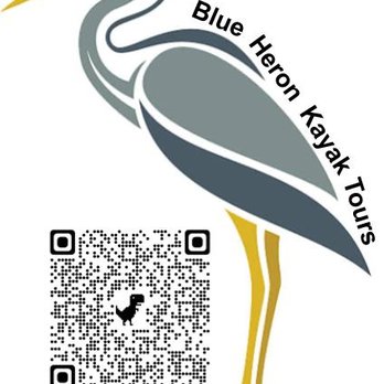 Blue Heron Kayak Tours - The logo for Blue Heron Kayak Tours is a picture of a great blue heron alongside the QR code that leads you to the information page about us - Rafting/Kayaking Near Me Blue Heron Kayak Tours - The logo for Blue Heron Kayak Tours is a picture of a great blue heron alongside the QR code that leads you to the information page about us - Rafting/Kayaking Near Me