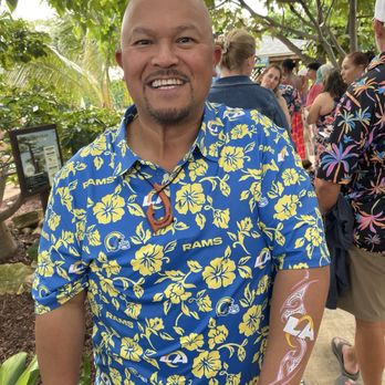Mauka Warriors Luau - My awesome Henna tattoo sporting an LA Rams logo to go along with Rams Hawaiian shirt. - Cultural Center Near Me - Kapolei, Hawaii Mauka Warriors Luau - My awesome Henna tattoo sporting an LA Rams logo to go along with Rams Hawaiian shirt. - Cultural Center Near Me - Kapolei, Hawaii