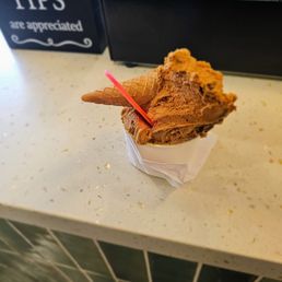 Medium Size- $8.50. Dulce de leche (excellent) and hazelnut (very good) Nice portion size and good quality