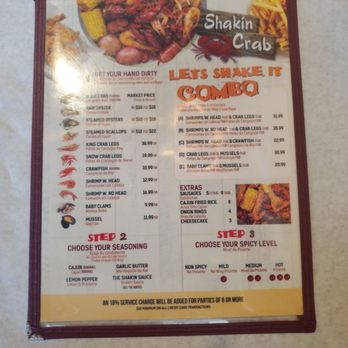 Shakin Crab - Back of menu - Cajun/Creole Near Me - Manassas, Virginia