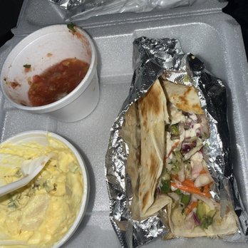 Deli on the Square - Special Shrimp tacos, with mango salsa and potato salad. - Delis Near Me - Carrollton, Ohio