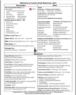 Menu photo 6 Lowry's Crab Shack Hamilton, VA