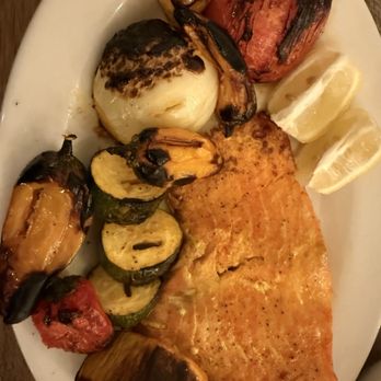 Zaffron Bloom - Grilled Salmon with grilled vegetables! - Middle Eastern Near Me - Hasbrouck Heights, New Jersey
