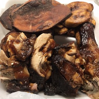 Reggae Reggae Vibes - Very delicious jerk chicken and plantain. The sweet potato is a little bit burnt - Caribbean Near Me - Philadelphia, Pennsylvania