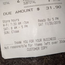 Ysk Cleaners - Receipt says 5p closing on Saturday