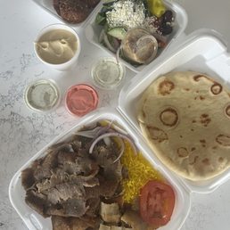 2 meat combo 1/2 gyro 1/2 chicken gyro + side of falafel & side of hummus 2 meat combo 1/2 gyro 1/2 chicken gyro + side of falafel & side of hummus