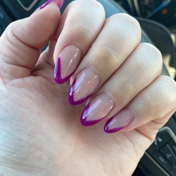 Lux Nails - Painted bright purple v-shaped tip - Nail Salons Near Me - Vancouver, Washington