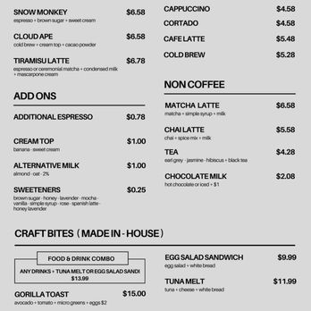 Ape Coffee - Current menu 4/3/25 - Coffee & Tea Near Me - Orange, California