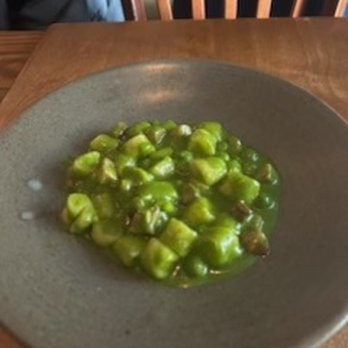 Collina - Ricotta Gnocchi - wild ramp pesto, English peas and smoked pancetta - Italian Near Me - San Francisco, California Collina - Ricotta Gnocchi - wild ramp pesto, English peas and smoked pancetta - Italian Near Me - San Francisco, California