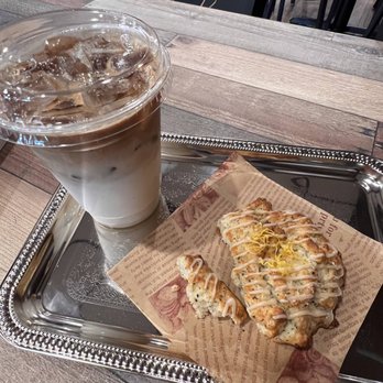 Cafe V - Dulce de leche latte and maple pecan scone - Coffee & Tea Near Me - Annandale, Virginia