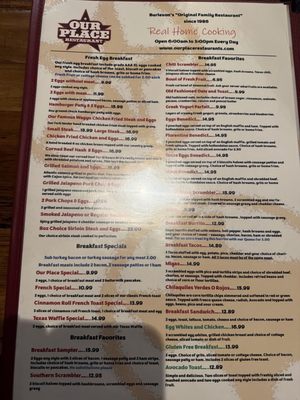 Menu photo 1 Our Place Restaurant Burleson, TX Menu photo 1 Our Place Restaurant Burleson, TX