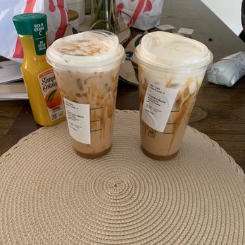 Starbucks - Venti iced caramel macchiato  Venti iced white chocolate mocha - Coffee & Tea Near Me - Perris, California